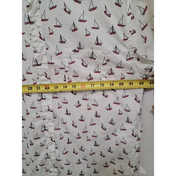 J.crew Men's Short Sleeve Button-Up Shirt With Sailboat Print - White Size L - Picture 5 of 12